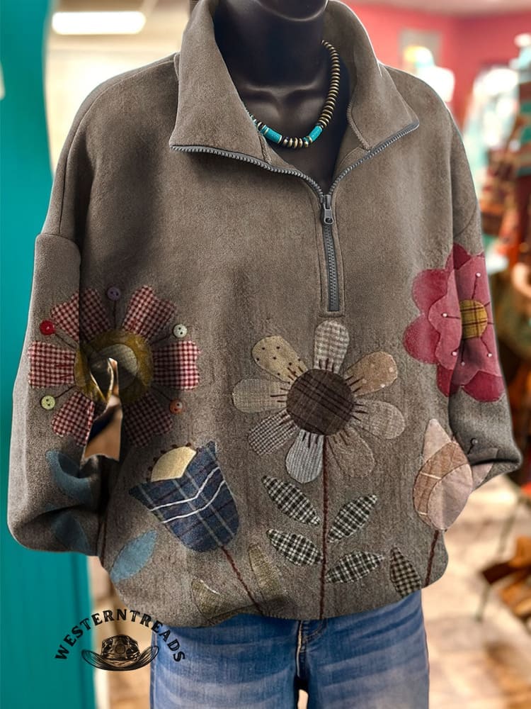 🔥Hot Sale🔥Vintage Floral Print Casual Cotton Sweatshirt