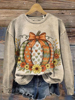 Vintage Pumpkin Art Print Casual Cotton Sweatshirt