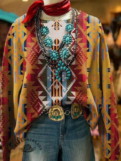 Aztec Art Print Casual Cotton Sweatshirt