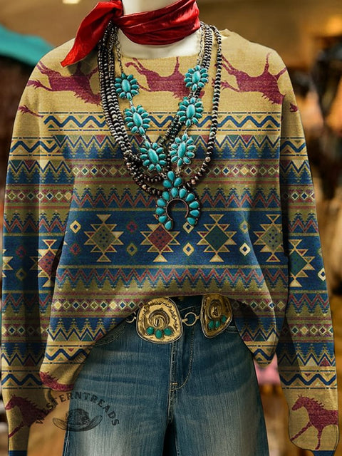Aztec Art Print Casual Cotton Sweatshirt