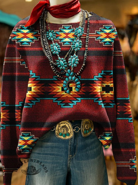 Aztec Art Print Casual Cotton Sweatshirt
