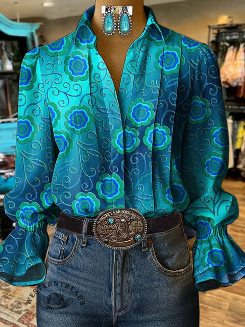 Flowers Art Print Casual Cotton And Linen Shirt