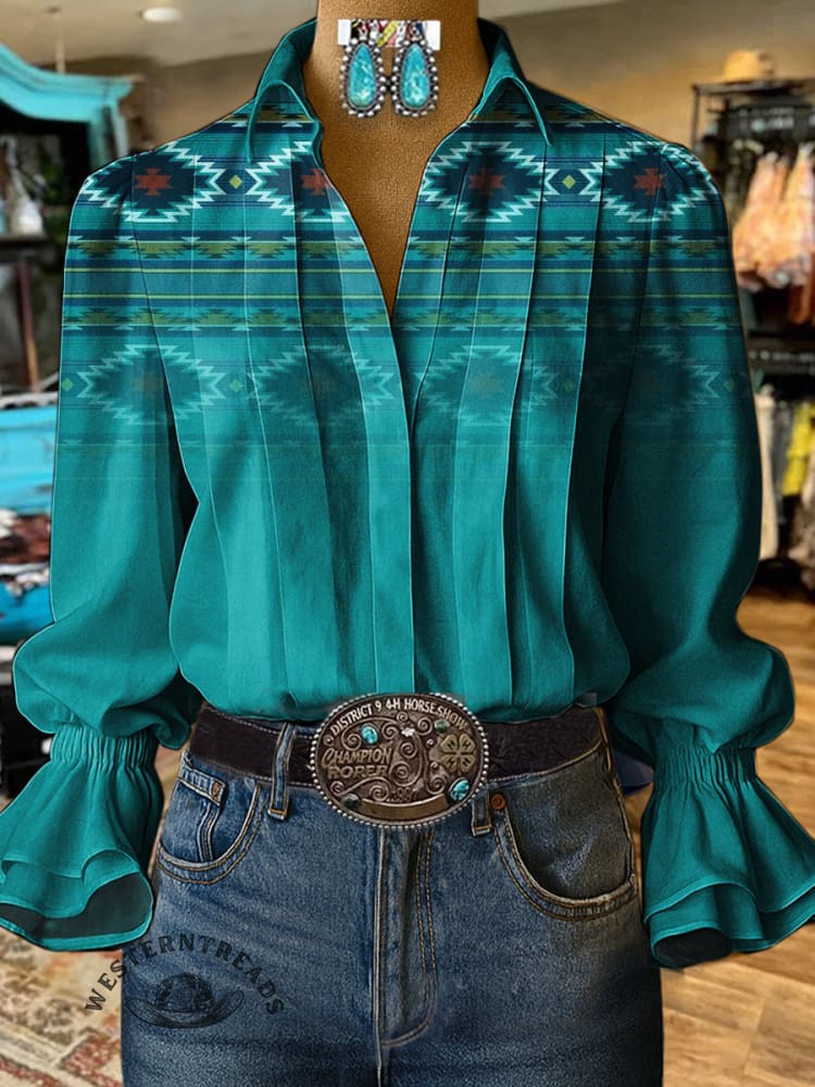 Aztec Art Print Casual Cotton And Linen Shirt