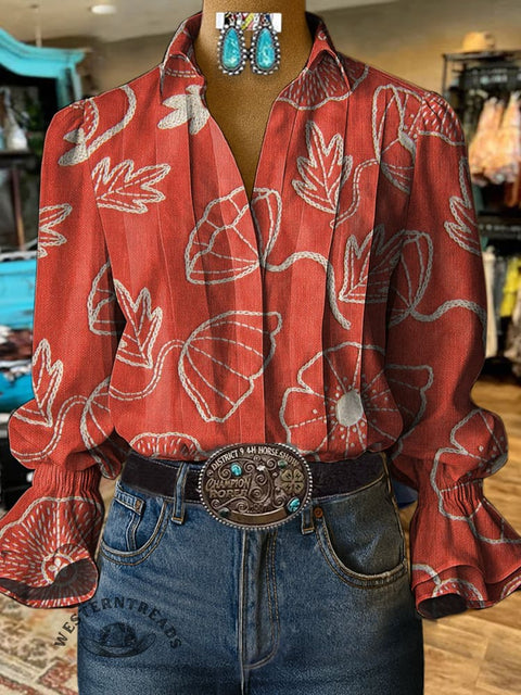 Flowers Art Print Casual Cotton And Linen Shirt