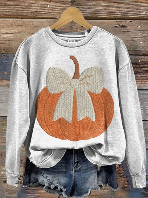 Autumn Pumpkin Print Casual Cotton Sweatshirt
