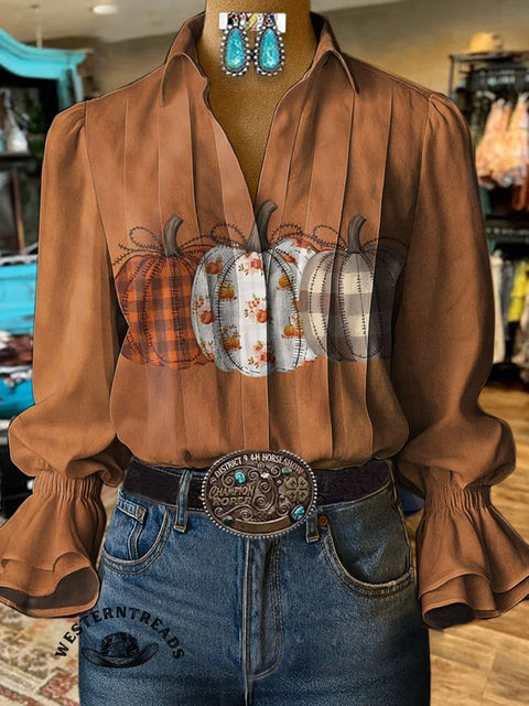 Pumpkin Art Print Casual Cotton And Linen Shirt