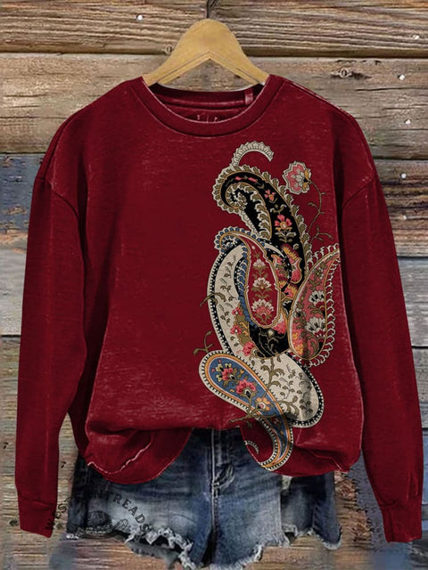 Paisley Print Casual Cotton Sweatshirt