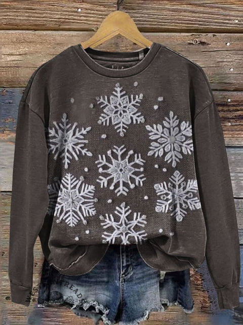 Snowflake Print Casual Cotton Sweatshirt
