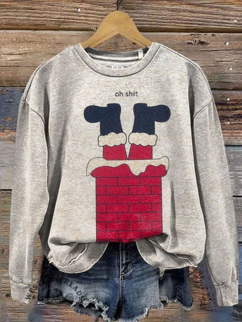 Funny Christmas Print Casual Cotton Sweatshirt