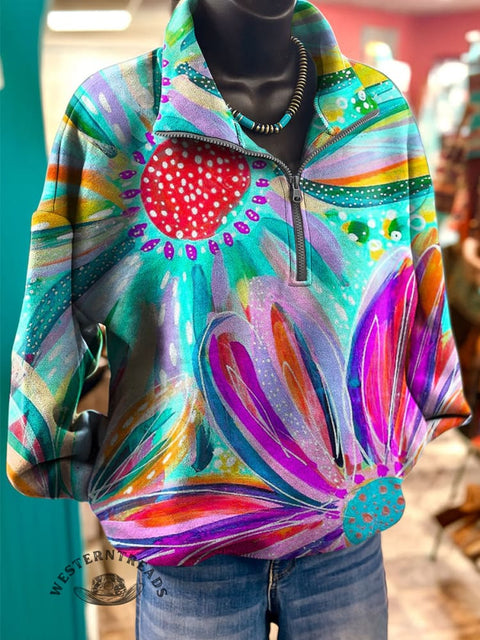 Art Prints Casual Long Sleeve Zip Sweatshirt