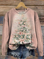 Vintage Pink Christmas Art Prints Casual Cotton Sweatshirt