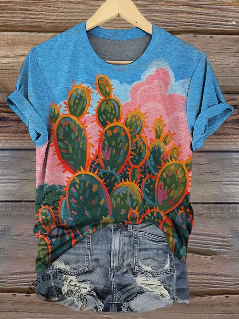 Cactus Art Print Casual T-shirt