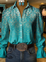 Vintage Art Print Casual Cotton Shirt