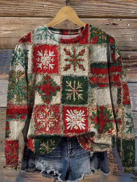 Christmas Snowflakes Art Prints Casual Cotton Sweatshirt