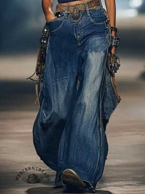 Women's Casual Denim Wide Leg Pants