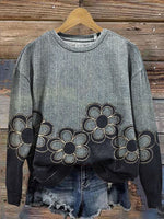 Vintage Flowers Prints Casual Cotton Sweatshirt