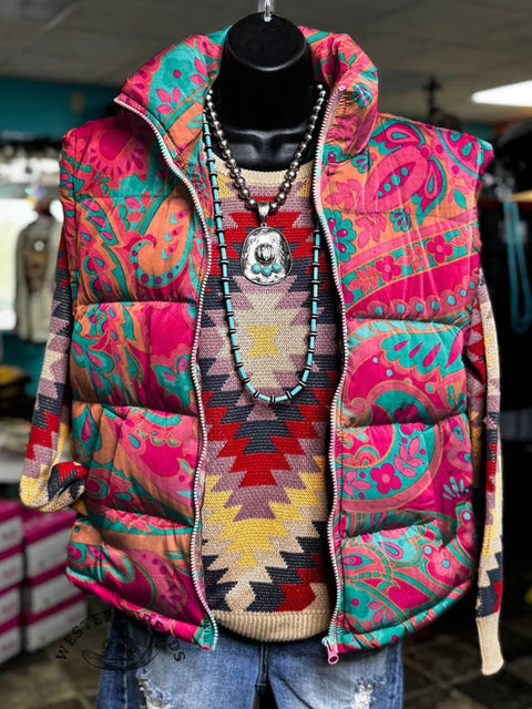 Paisley Art Print Casual Quilted Cardigan