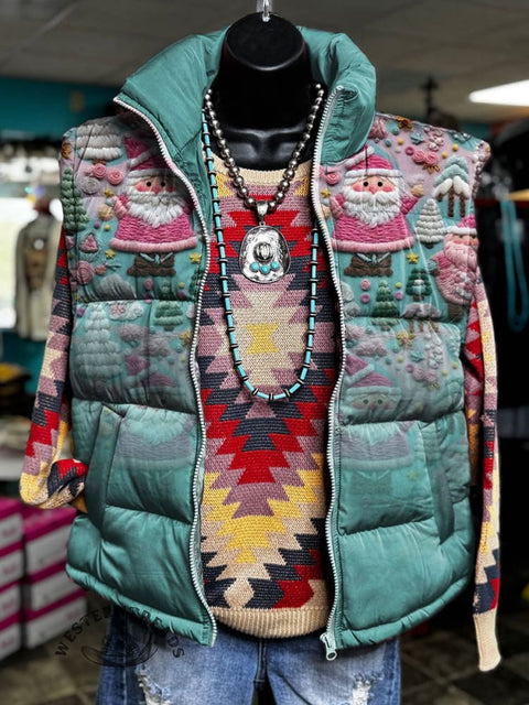 Christmas Art Print Casual Quilted Cardigan