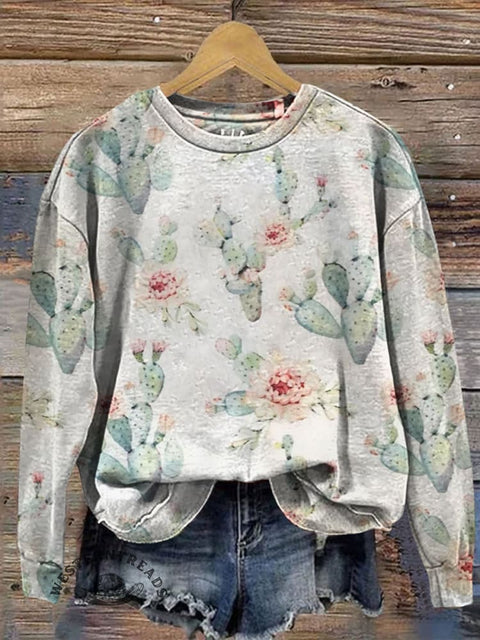 Cactus Art Prints Casual Cotton Sweatshirt