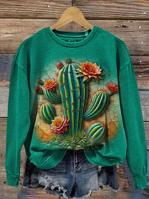 Cactus Art Prints Casual Cotton Sweatshirt