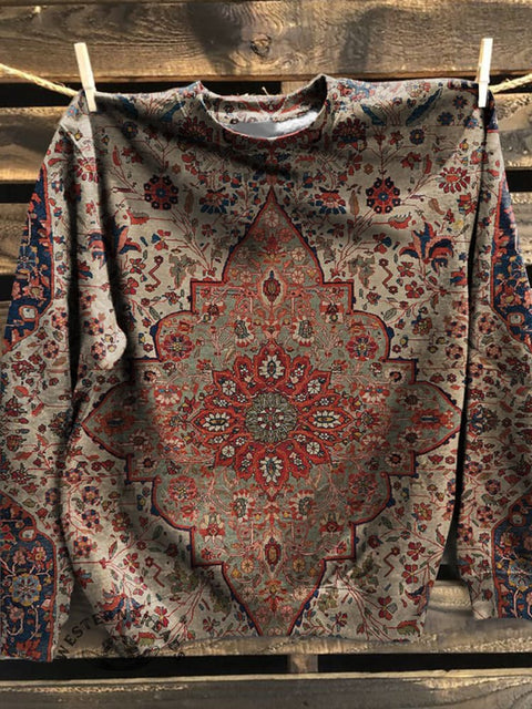 Ethnic Flower Art Prints Casual Cotton Sweatshirt
