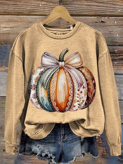 Pumpkin Art Prints Casual Cotton Sweatshirt
