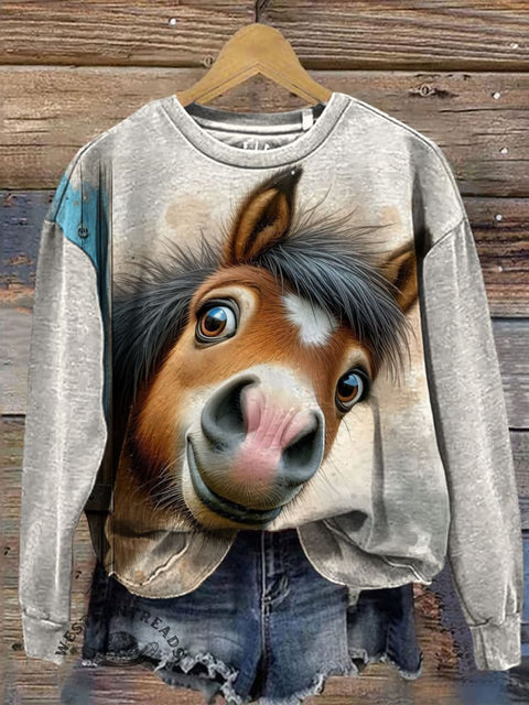 Horse Art Prints Casual Cotton Sweatshirt