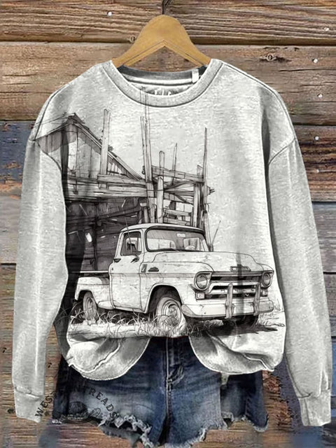 Truck Art Prints Casual Cotton Sweatshirt