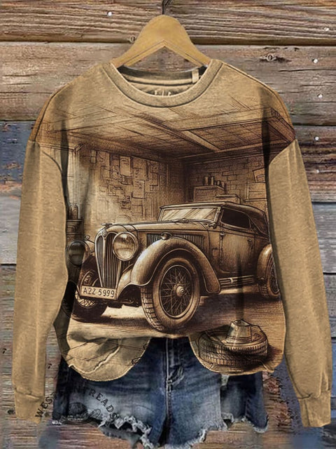 Country Truck Art Prints Casual Cotton Sweatshirt