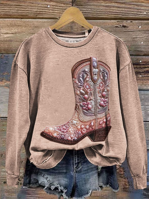 Cowgirl Boots Art Prints Casual Cotton Sweatshirt