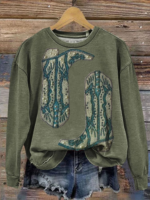 Cowgirl Boots Art Prints Casual Cotton Sweatshirt