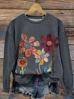 Vintage Flowers Prints Casual Cotton Sweatshirt