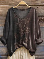 100% Cotton🍃Vintage Art Print Casual V-neck Long Sleeve T-shirt