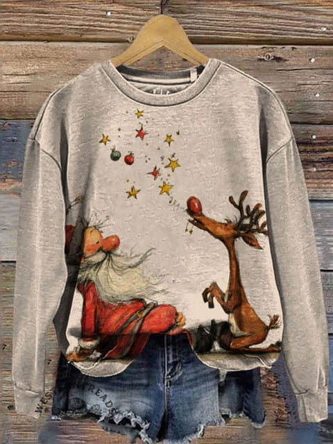 Christmas Art Prints Casual Cotton Sweatshirt