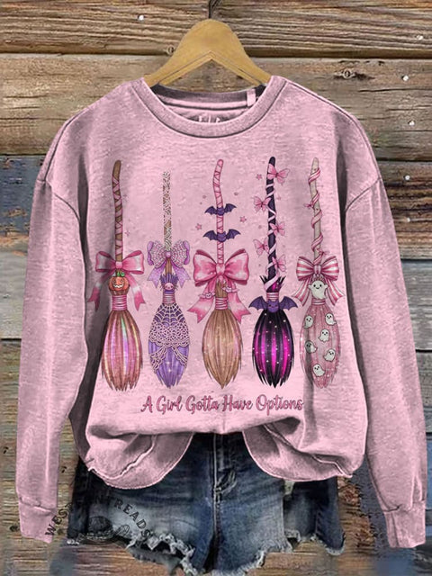 Pink Halloween Art Prints Casual Cotton Sweatshirt