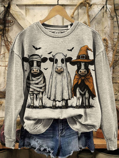 Farm Animals Halloween Art Prints Casual Cotton Sweatshirt