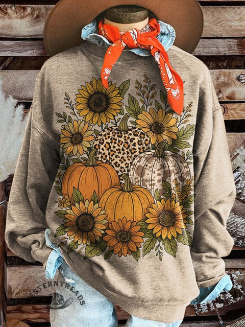 Leopard Pumpkin Art Prints Casual Cotton Sweatshirt
