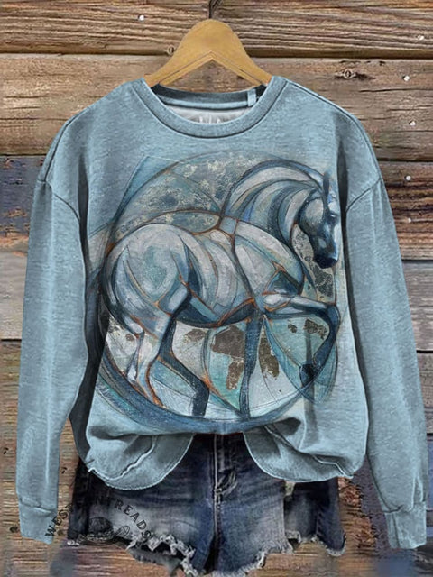 Horse Art Prints Casual Cotton Sweatshirt