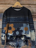 Vintage Flowers Art Prints Casual Cotton Sweatshirt