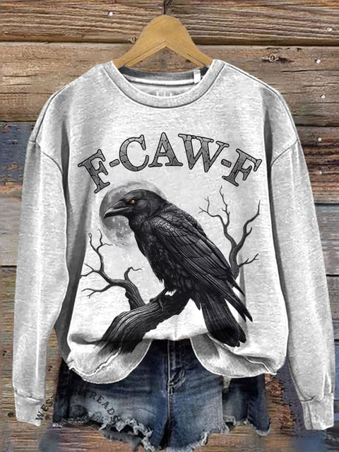 Halloween Crow Art Prints Casual Cotton Sweatshirt