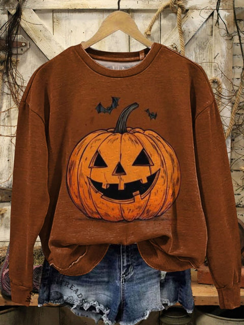 Halloween Pumpkin Art Prints Casual Cotton Sweatshirt