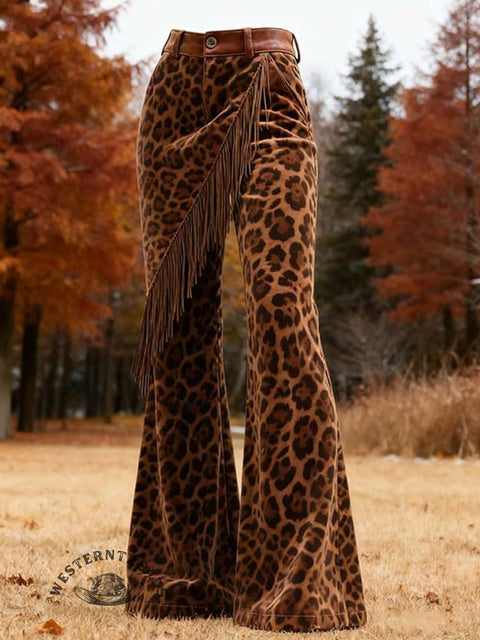 Women's Leopard Print Tassel Pants