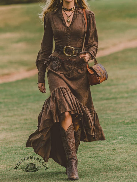 Retro Western Ruffled Dress