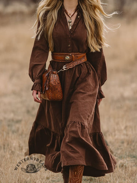 Retro Western Casual Long Sleeved Dress