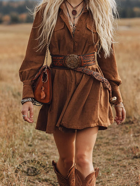 Retro Western Casual Long Sleeved Dress