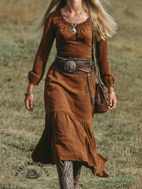Retro Western Casual Long Sleeved Dress