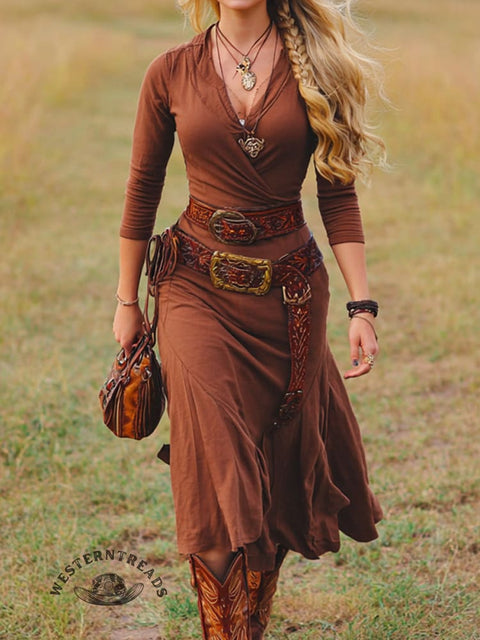 Retro Western Casual Long Sleeved Dress