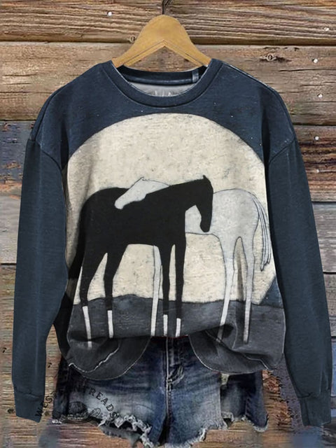 Horse Art Prints Casual Cotton Sweatshirt