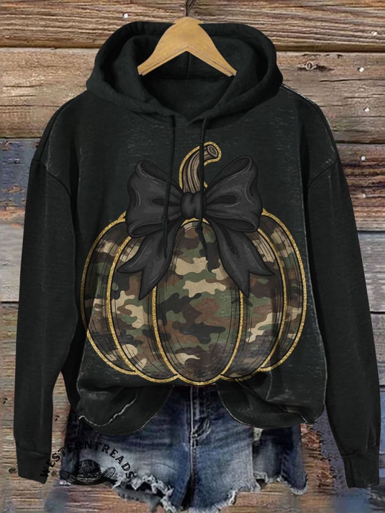Camouflage Pumpkin Art Prints Casual Cotton Sweatshirt
