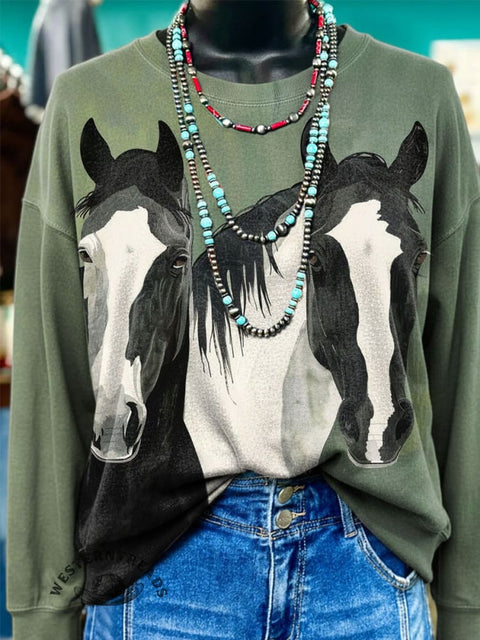 Horse Art Prints Casual Cotton Sweatshirt